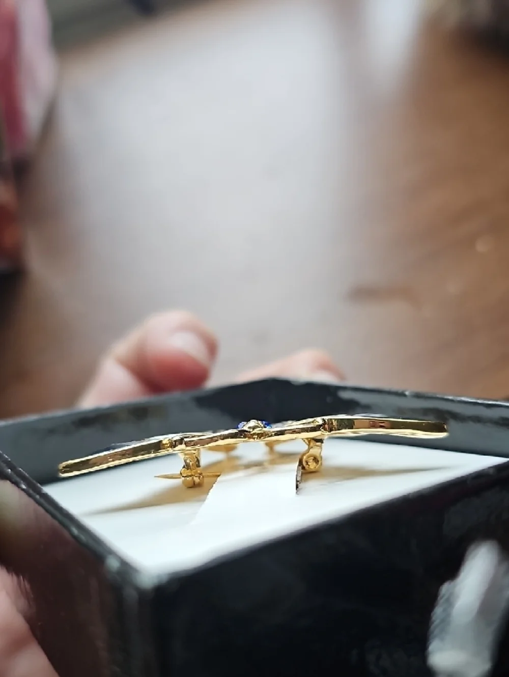 NIB Vintage Gold Tone Blue Enamel Butterfly Brooch
